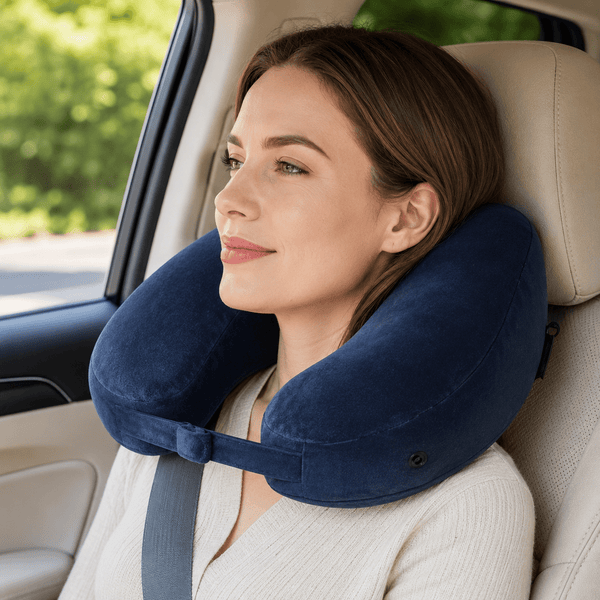 Coussin Cervical Gonflable pour Voiture et Voyage en Tissu Doux -