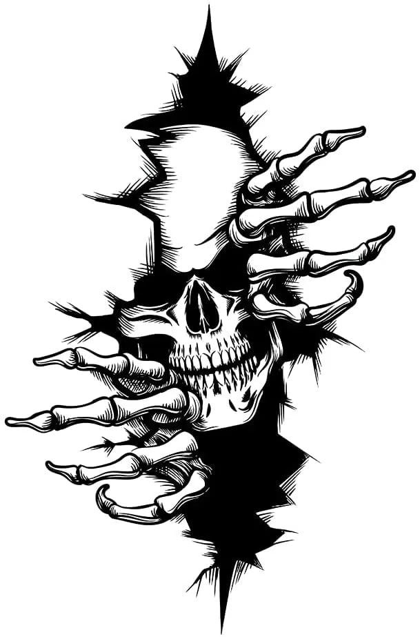 Sticker Vinyle Tête De Mort, Tuning Voiture Moto, Autocollant Noir Brillant