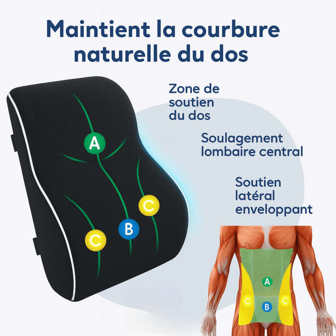 Coussin Lombaire Voiture – Soulage le Mal de Dos & Améliore la Posture - 