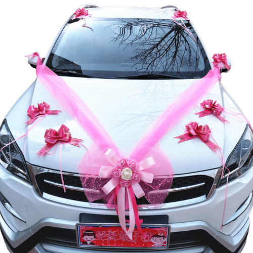 Ensemble Ruban & Fleurs de Soie Décoration Voiture - 0