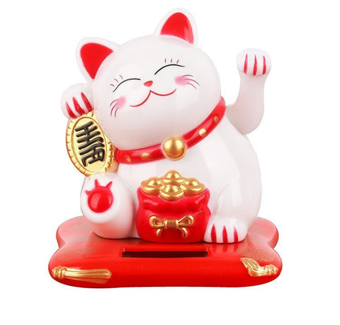 Figurine Solaire Voiture Chat Porte Bonheur
