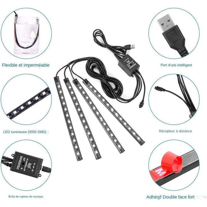Light Car™ | Rubans LED pour ambiance d'intérieur en couleurs - 